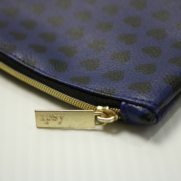 Ipsy Blue Black Hearts Pattern Mini Cosmetic Makeup Bag - Picture 5 of 5